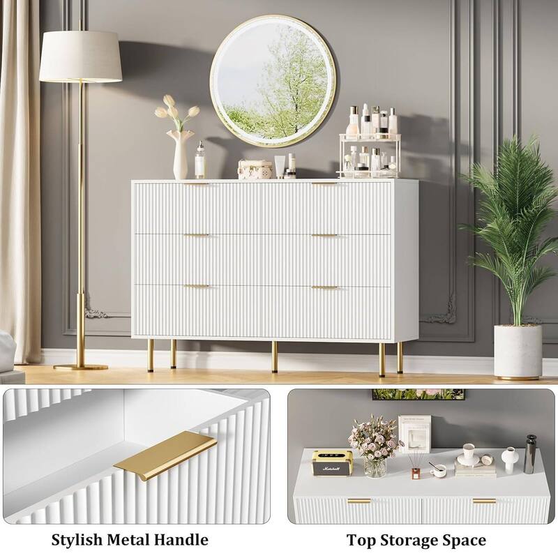 Fluted 6 Drawer Deep Dresser for Bedroom, Living Room, Hallway, Kids Room