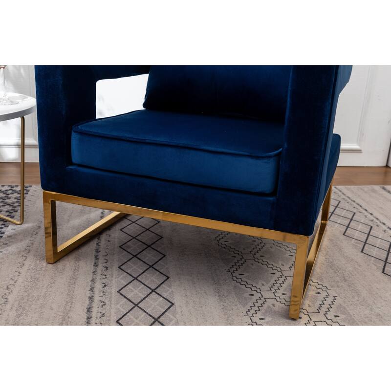 Blue Modern 29.75" Polyester Upholstered Arm Chair with Gold-Colored Metal Tube Frame