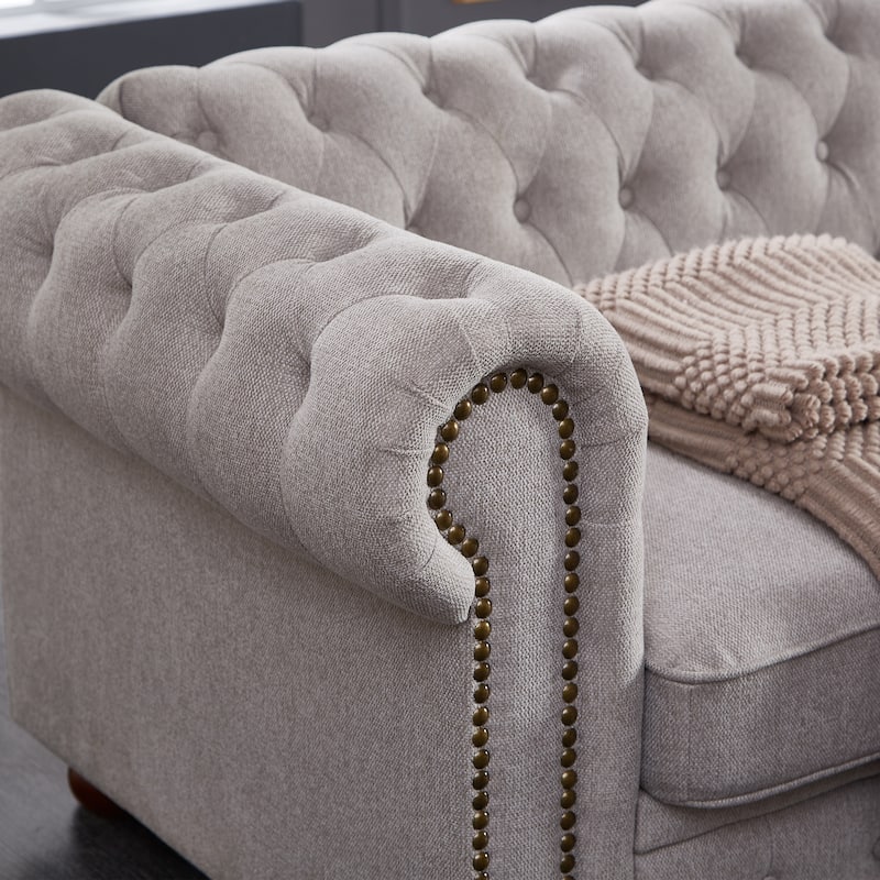 Linen Chesterfield Sofa with Nailhead Trim for Classic Appeal