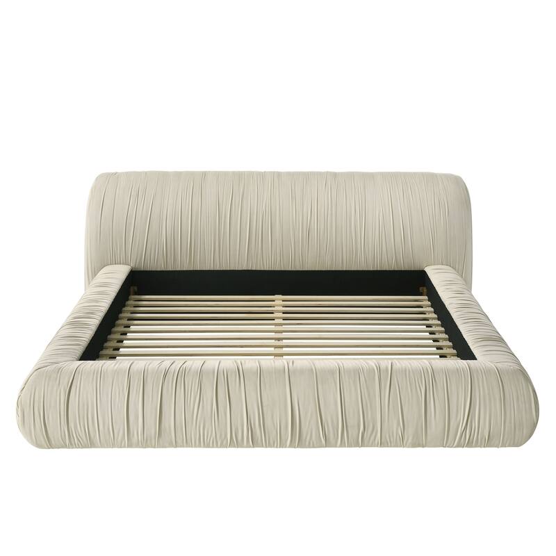 Furniture of America Henrietta Modern Velvet Upholstered Low Profile Queen Platform Bed