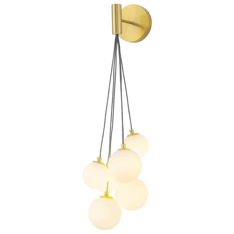 6-Light Hanging Milky Glass Globe Wall Sconce Modern Living Room - Gold