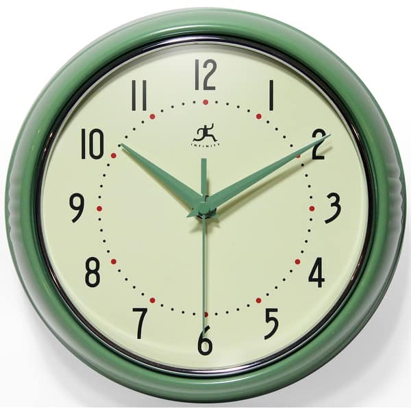 slide 2 of 6, Infinity Instruments Round Retro Kitchen Wall Clock by Infinity Instruments 9.5 Inch - Green