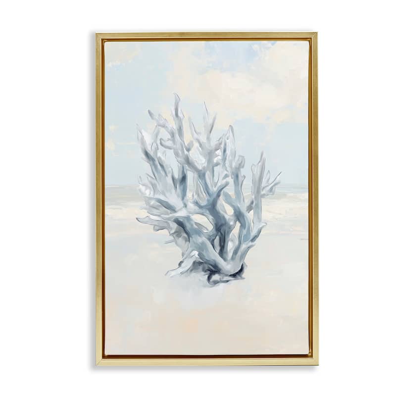 Stupell Soft Minimal Coral Branch Framed Floater Canvas Wall Art Design By Ramona Murdock - 17 x 25 - Gold