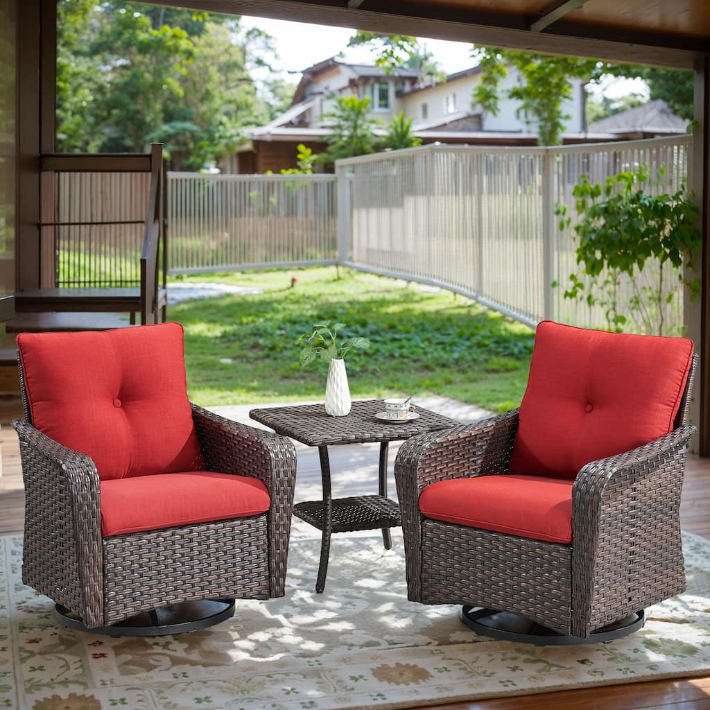 3 Piece Glider Chairs Table for Backyard Brown- Red - Brown