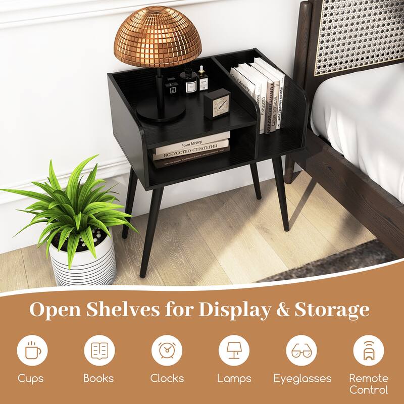 Gymax Set of 2 Mid Century Modern End Table w/ Open Shelves Metal