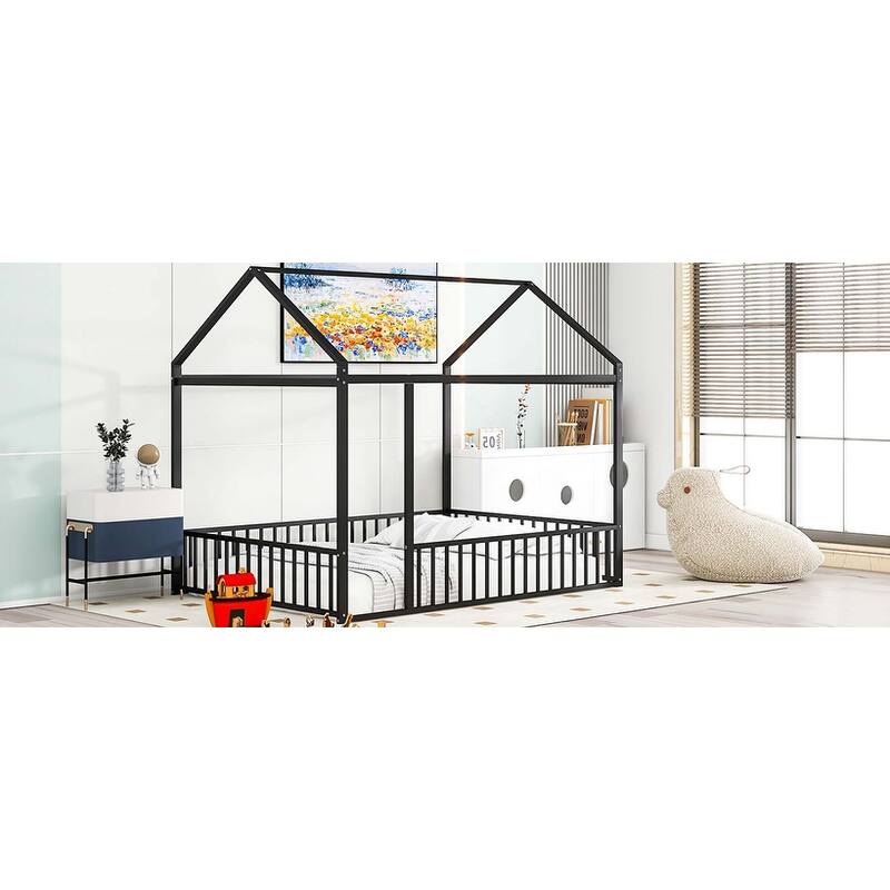 Metal Bed House Bed with Fence