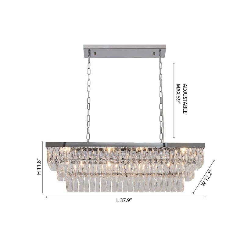 12-Light Chrome Metal Chandelier With Clear Crystal