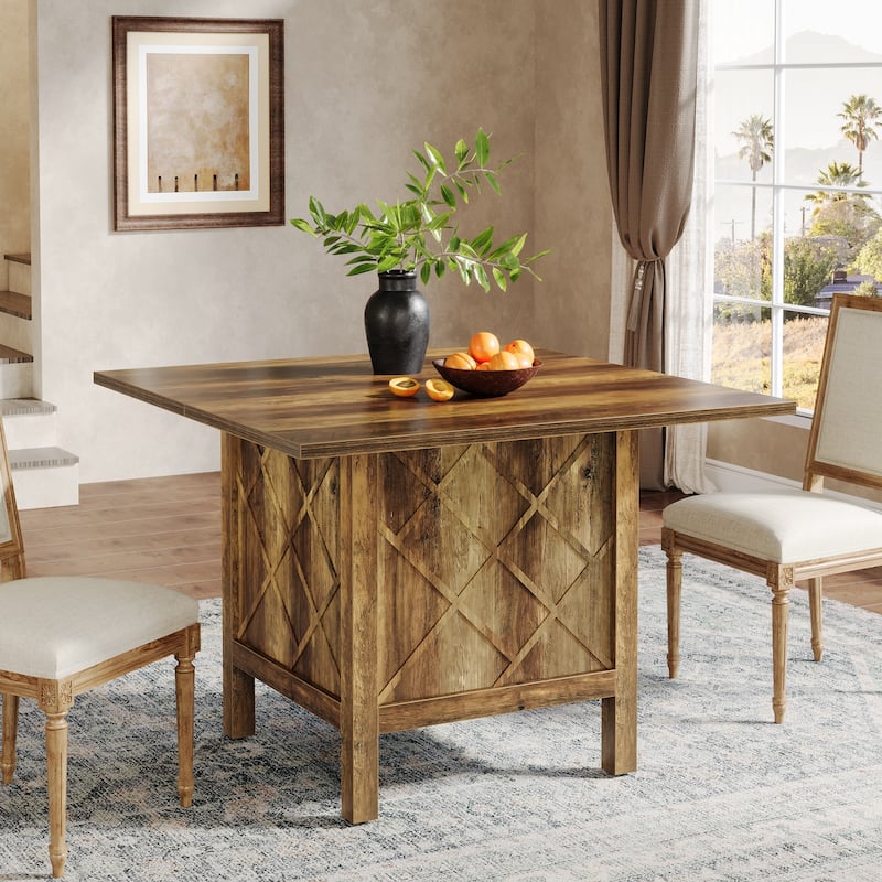 4-Person Farmhouse Wooden Square Dining Dinner Table for Kitchen