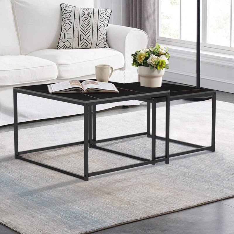 Nesting Table Set End Side Table Sintered Stone for Living Room - 27.5x27.5x18.9 inch