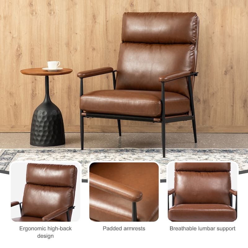 Glitzhome 33.75"W Mid-Century Modern Leatherette Armchair With High Back and Padded Arms - 33.75" W x 39.5" H x 28" D