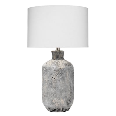 Ceramic Table Lamp with Textured Finish, White and Gray
