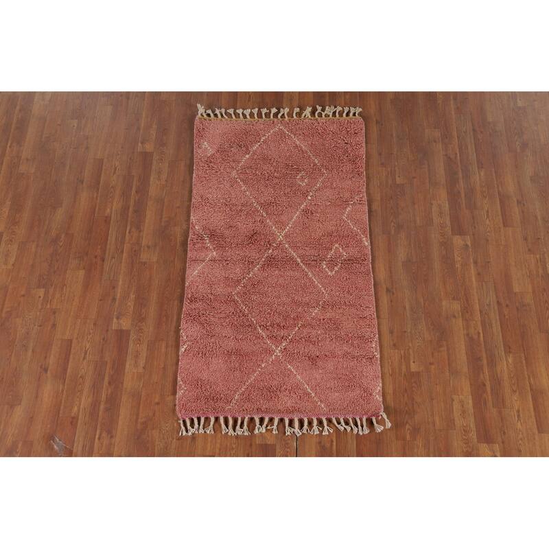 Pink Plush Moroccan Accent Rug Hand-Knotted Wool Carpet - 2'10" x 5'3"