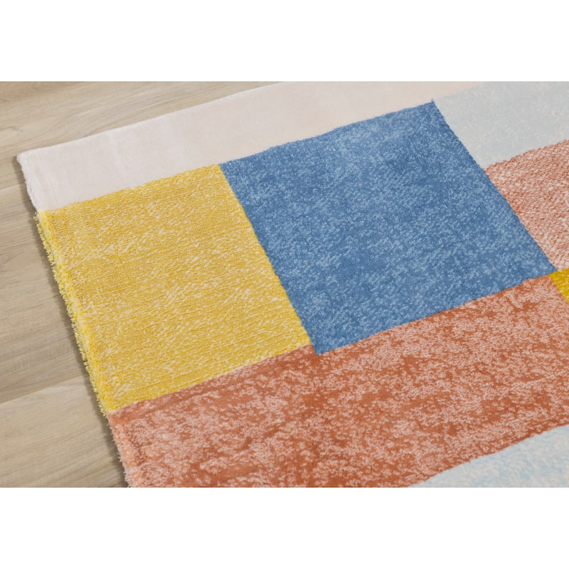 Bloom Collection - Colorful Blocks Area Rug, 5'3" x 7'7"