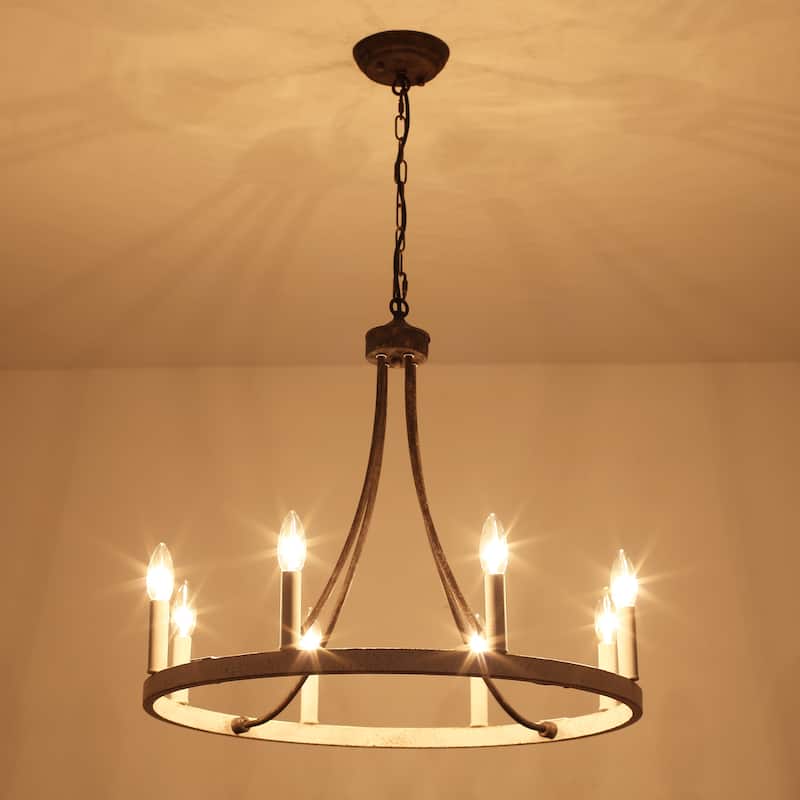 8-Light W23.6" x H82.67" Vintage Rustic Wagon Wheel Chandelier for Living Room