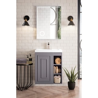 Alicante' 24" Single Vanity Cabinet, w/ White Glossy Composite Stone Countertop