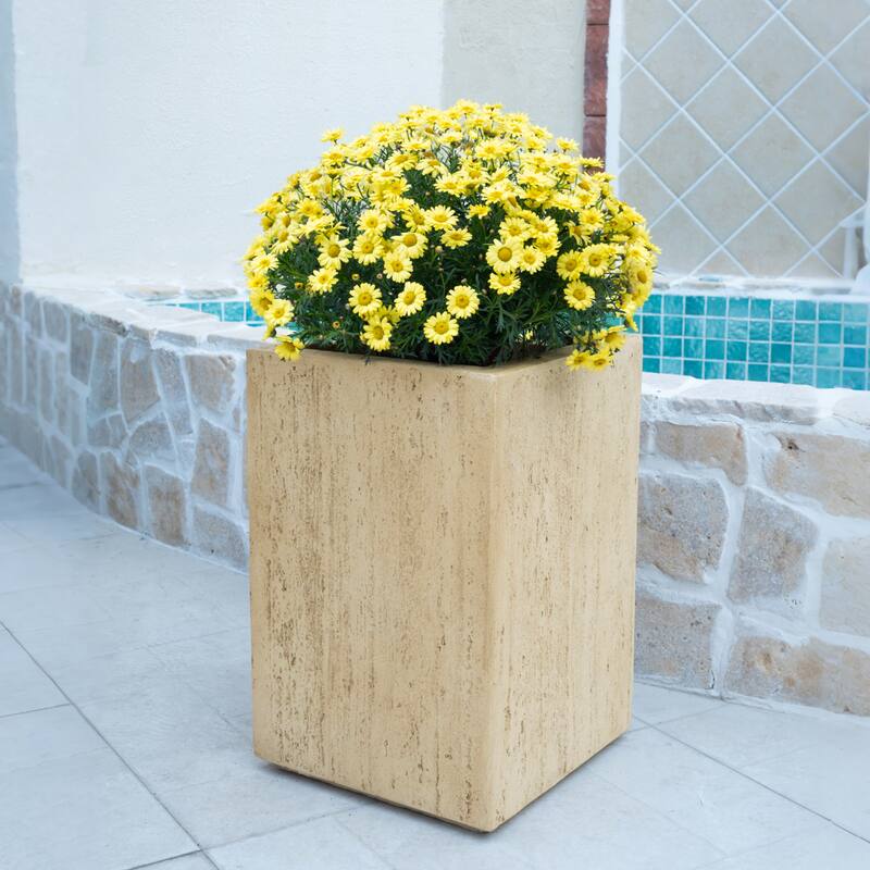 Christopher Knight Home - Travertine MGO Handmade Rectangle Planter Box, Durable Outdoor Garden Pot with Drainage - One Planter Box (19'.75'H) - Antique Brown