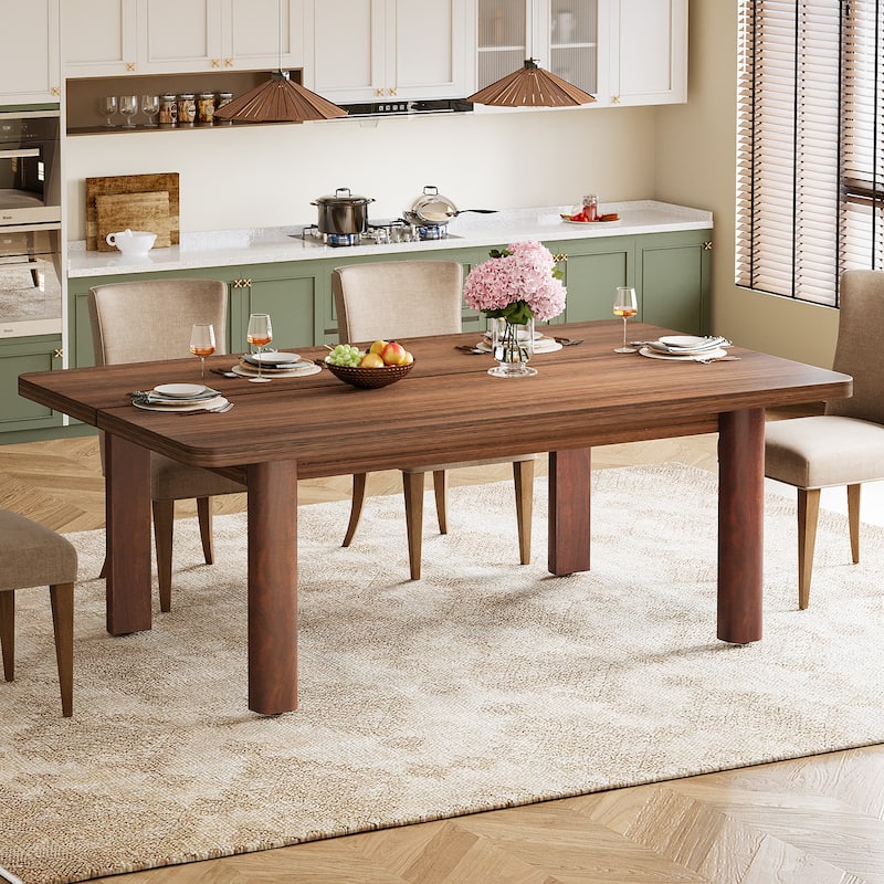 Dining Table for 4-6 People, 63-Inch Farmhouse Kitchen Table with Solid Wood Legs