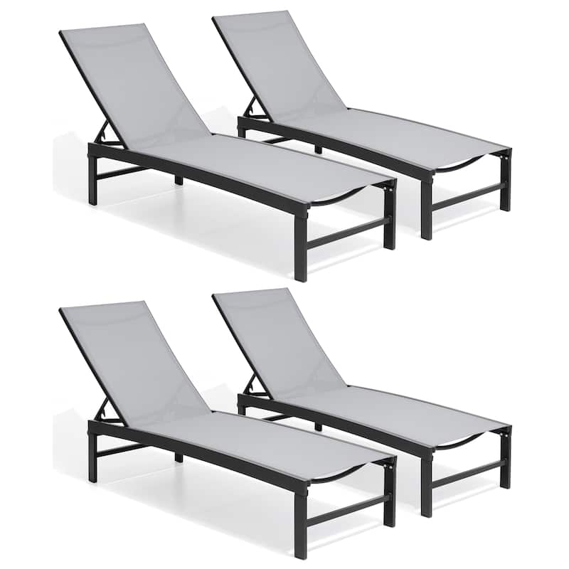 Crestlive Outdoor Pool Side Adjustable Aluminum Chaise Lounge Chairs Set of 4 - See Picture