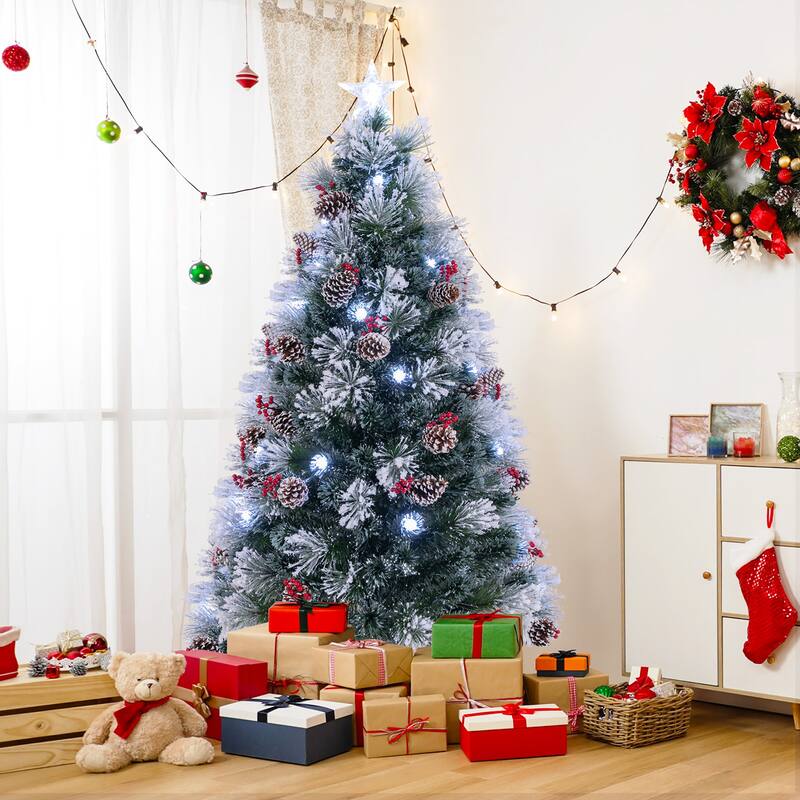 Gymax 5/6/7 FT Flocked Christmas Tree Artificial Xmas Tree