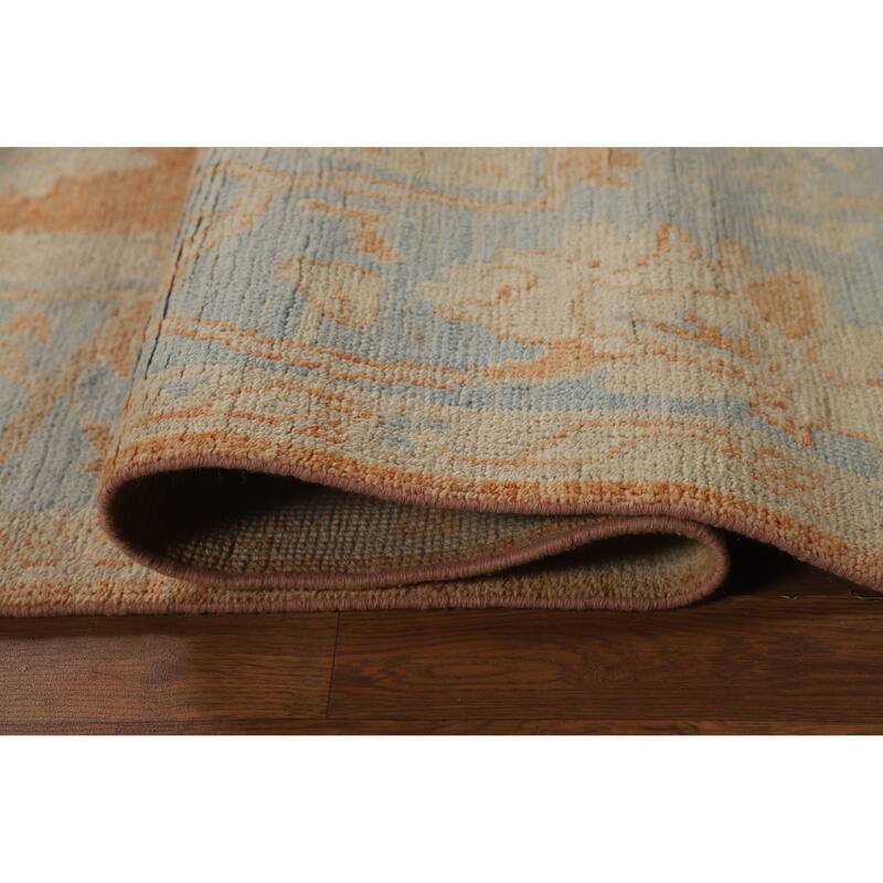 Orange Vegetable Dye Floral Oushak Turkish Rug Handmade Wool Carpet - 5'8"x 9'0"