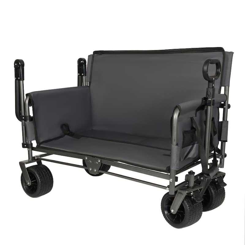 3-in-1 Folding Wagon Cart with Bench Seat & Canopy & Storage, 500lbs Heavy-Duty, 180L Capacity, All-Terrain Wagon