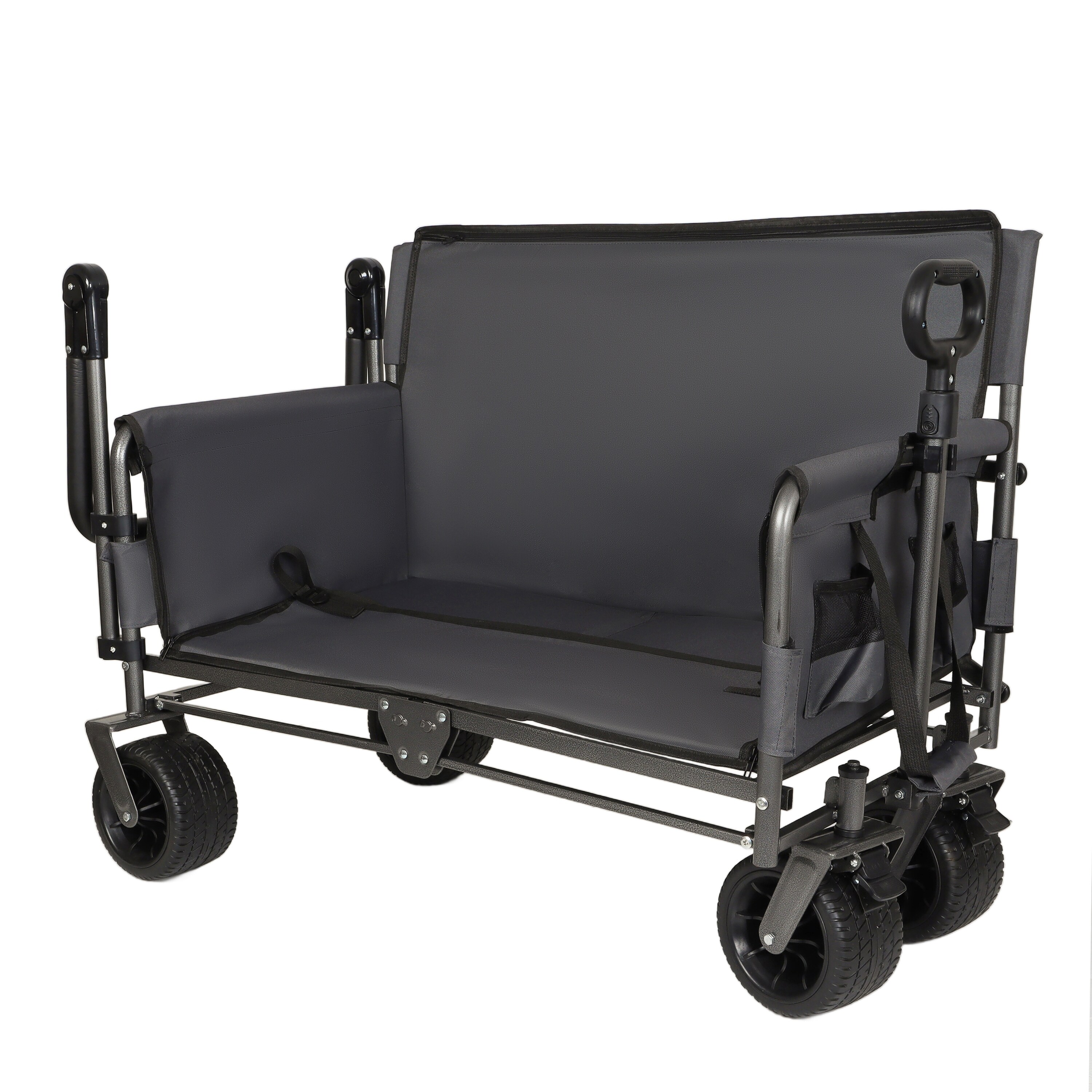 3-in-1 Folding Wagon Cart with Bench Seat & Canopy & Storage