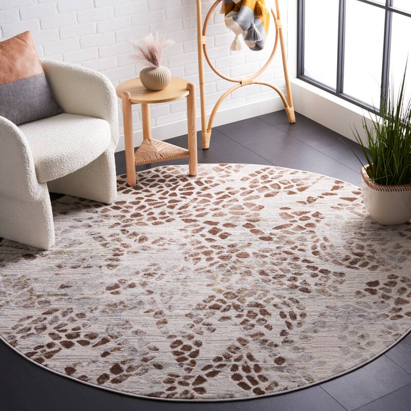 SAFAVIEH Palma Mattye Modern Abstract Rug - 6'7" Round - Beige/Brown