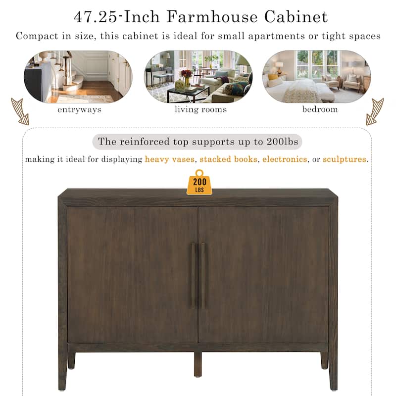 Farmhouse Sideboard Cabinet, Stylish Pine Veneer Design with Double Doors and Adjustable Feet for Storage