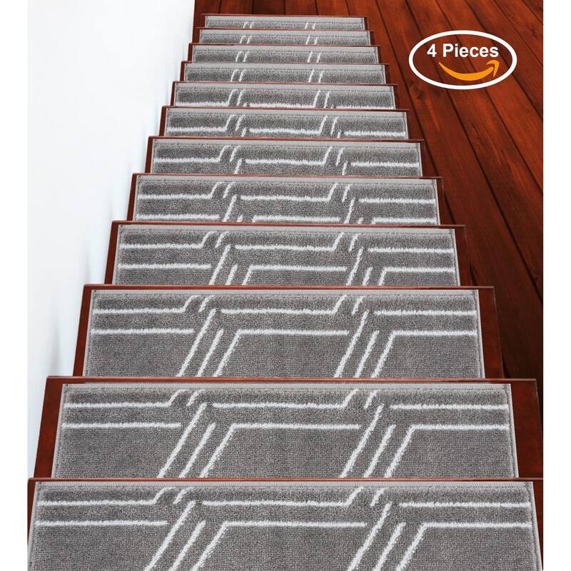 SUSSEXHOME Plaza Collection Stair Treads 100% Polypropylene 9" x 28" - 4-PACK - Gray