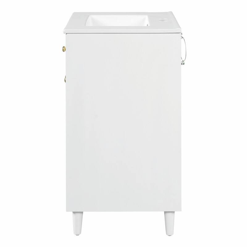 30" Bathroom Vanity with Ceramic Sink, Solid Wood Cabinet, Adjustable Shelf, Tip-Drawer & Rattan Panels