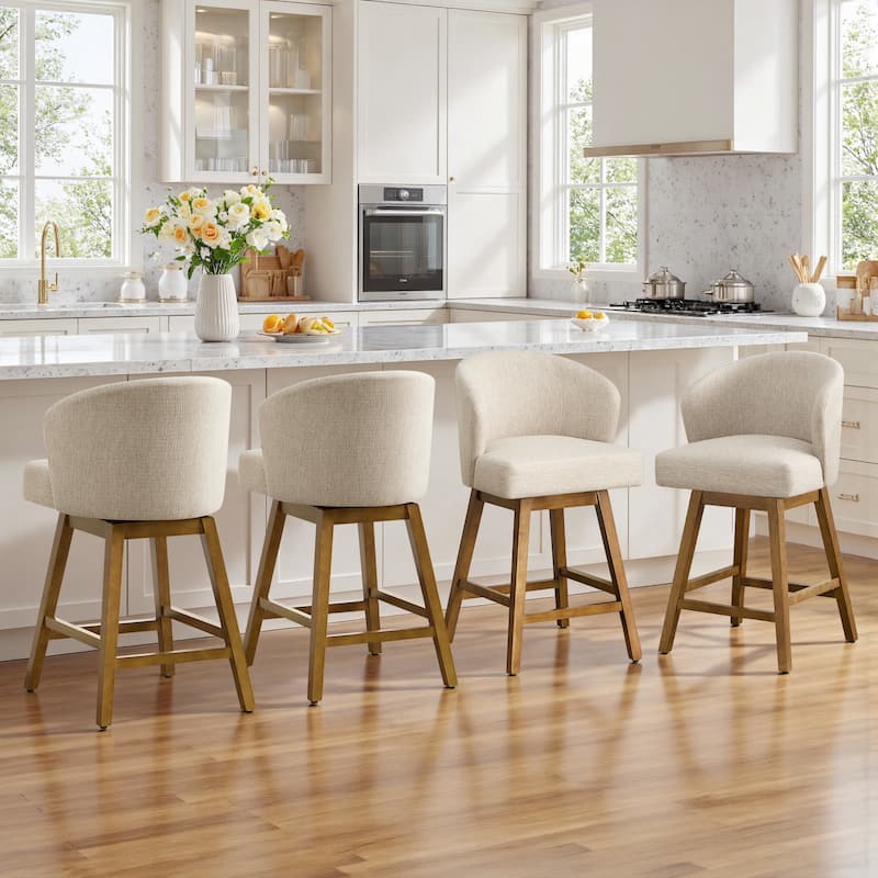 26 Inch Upholstered Swivel Counter Height Bar Stools with Back and Solid Wood Frame - 37.8"H x 20.9"W x 21.3"D
