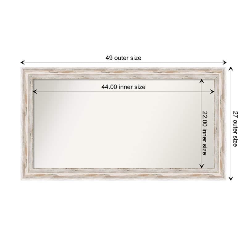Alexandria White Wash Framed Non-Beveled Custom Wall Mirror, Bathroom Vanity Mirror - Outer Size: 49.25 x 27.25