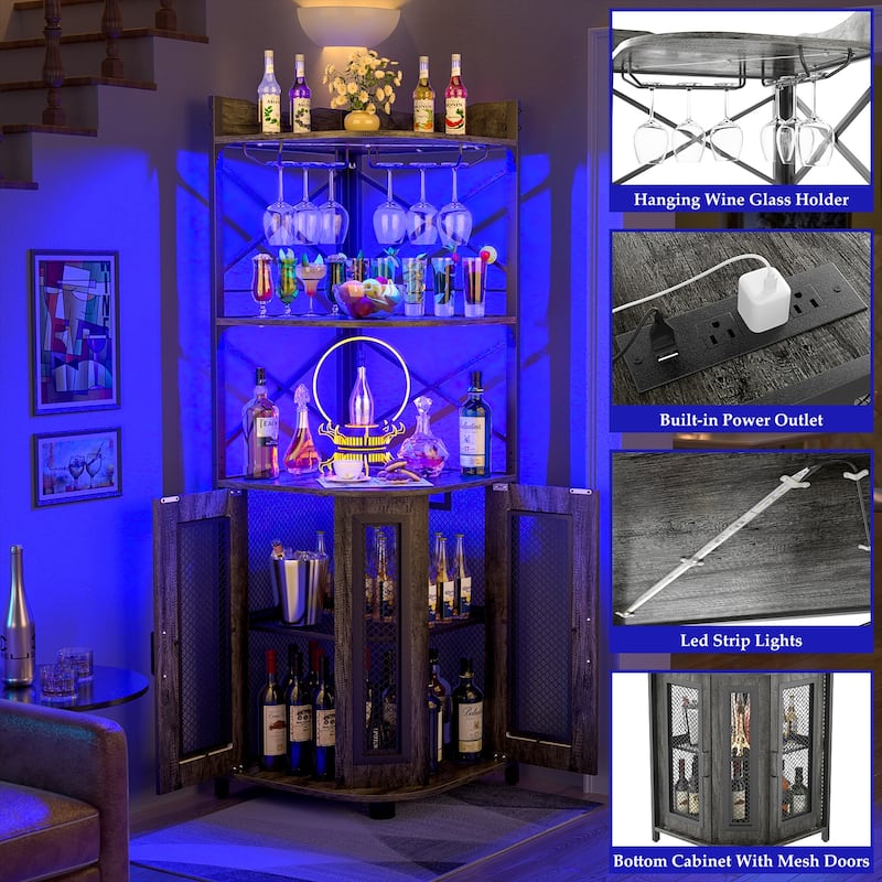 Buffet Bar Cabinet with Top Hutch&Charge Station