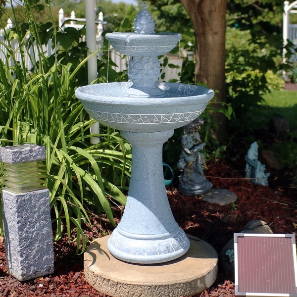 Sunnydaze Dual Pineapple Solar with Battery Fountain with Lights - 34-Inch