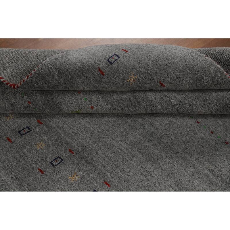 Hand Knotted Oriental 100% Wool Carpet Tribal Animal Pictorial Greys & Charcoal Gabbeh Area Rug - 7' 9'' X 5' 1''