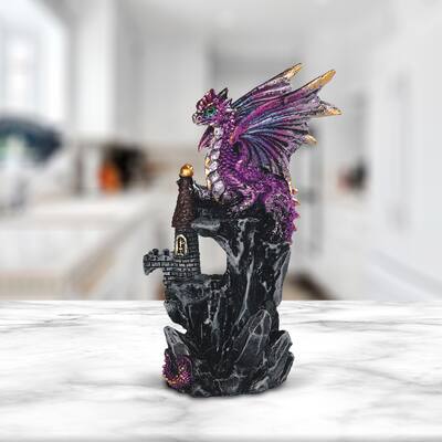 ICE ARMOR 4.25"H Purple Dragon on Castle Figurine