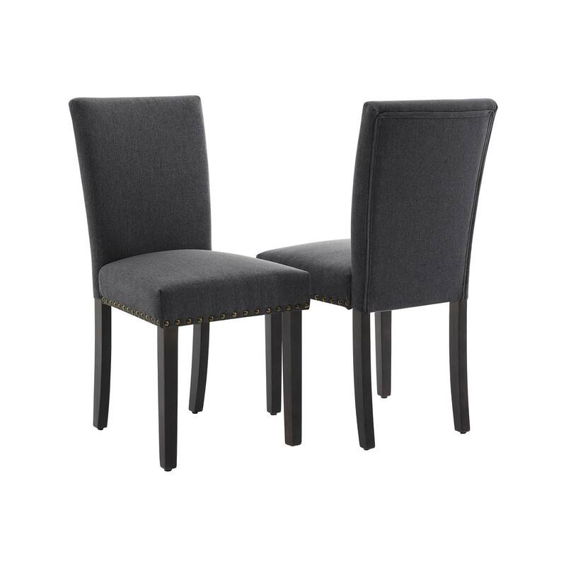 Dining Chairs Set of 2 Upholstered Fabric Kitchen Chairs with Nailhead Trim（Option） - Dark Gray
