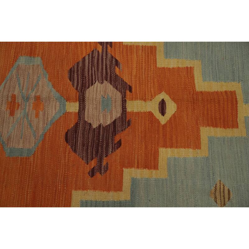 Hand Woven Oriental 100% Wool Carpet Southwestern Tribal Navy Blue & Blues Kilim Area Rug - 13' 0'' X 9' 9''