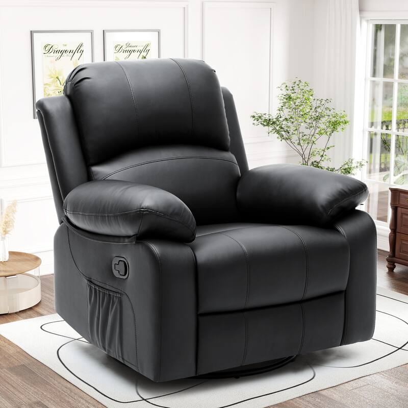 Moasis Beige Faux Leather Oversized Rocker Recliner Chair with Heat and Massage