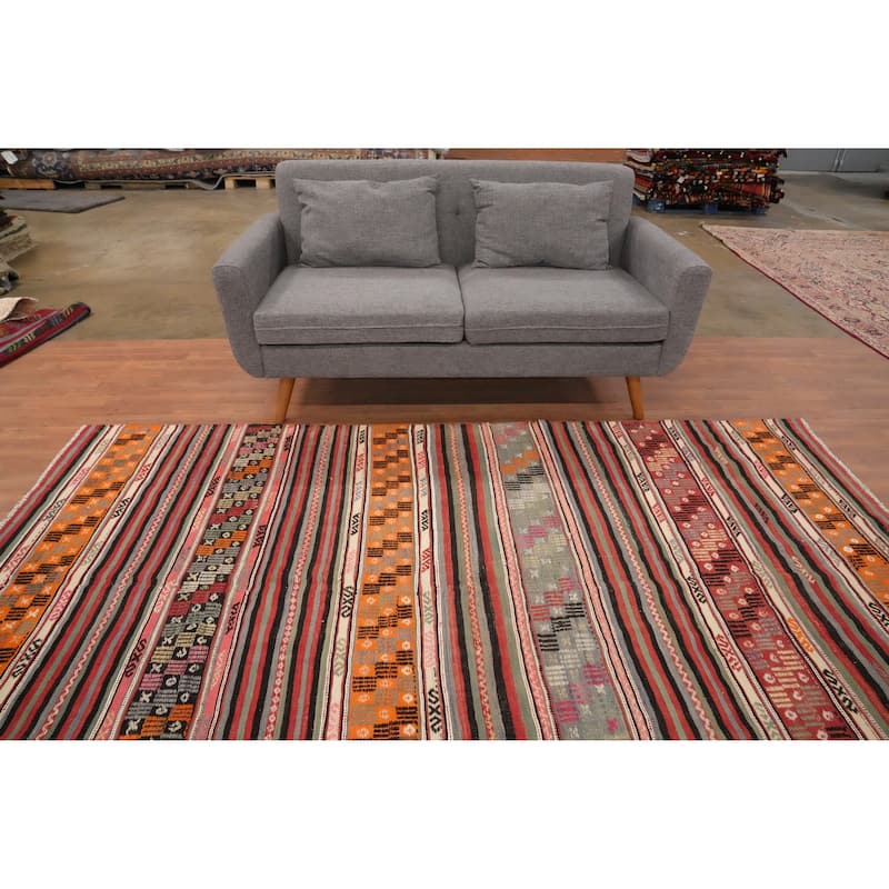 Hand Woven Oriental 100% Wool Carpet Southwestern Tribal Multi-Colored Kilim Area Rug - 8' 11'' X 5' 4''