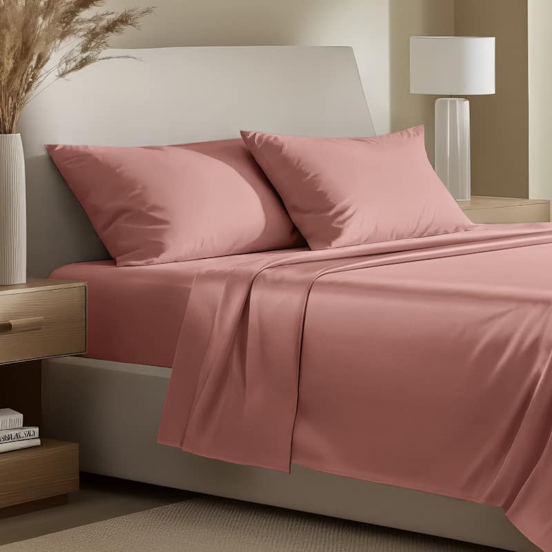 Bare Home Organic Cotton Sheet Set - Silky Smooth Sateen Weave - Queen - Dusty Rose