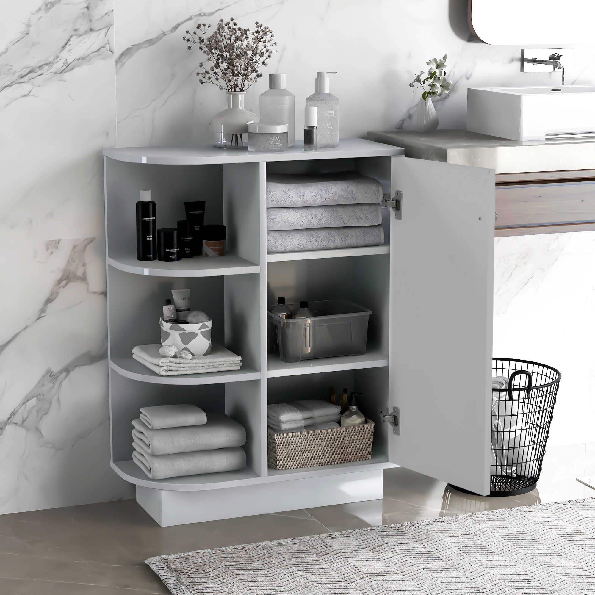 Grey Bathroom Storage Cabinet with Adjustable Shelves
