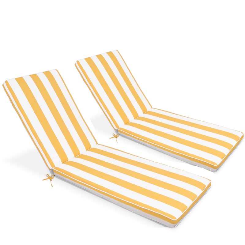 GDFStudio Bula Outdoor Chaise Lounge Cushion with Removable Cover (Set of 2)-ONLY CUSHION - 74.41" x 22.05" - Yellow+White