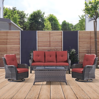 Gymojoy 4-Piece Patio Sofa with Swivel Glider Chair Set