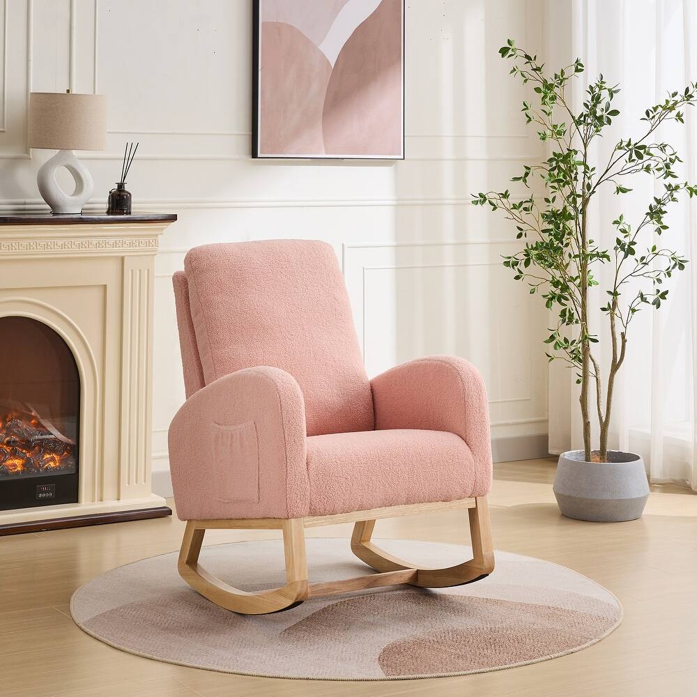 Roomfitters 27.2" Nursery Rocking Chair, High Back Glider with Side Pocket and Rubberwood Legs