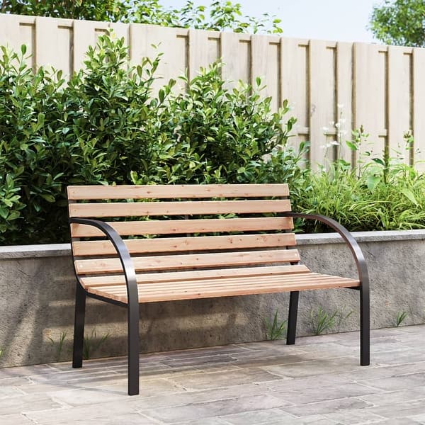 slide 2 of 7, vidaXL Patio Bench 47.2" Wood and Iron - 47.2"x24.4"x32.3"