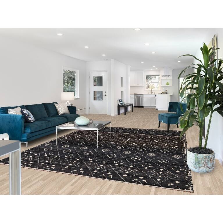 Dark Blue & Brown Moroccan Oriental Area Rug Hand-Knotted Wool Carpet - 8'0" x 10'0"