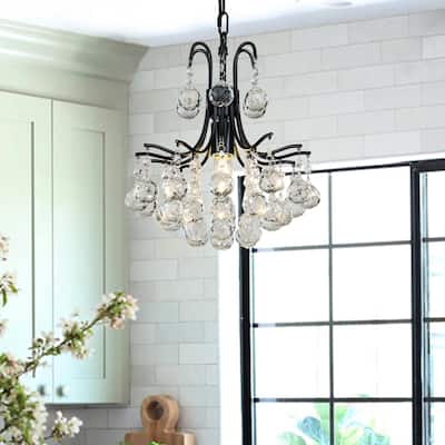 1-Light Mini Tiered Crystal ball 12" Chandelier in Black Classical Pendant Lamp