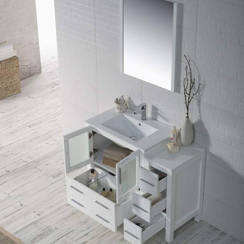 Blossom 42" Solid Wood Bathroom Vanity w/ Ceramic Sink & Side Cabinet