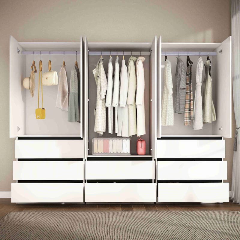 Large Freestanding Wooden Modular Wardrobe Armoire with 8 Drawers, Clothes Organizer Closet with Storage Shelves